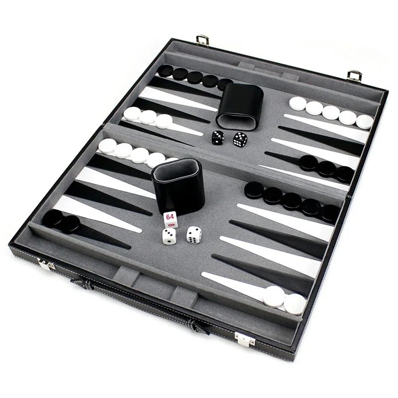Backgammon Board Game Set Stitched Black Leatherette Case Folding Business Entertainment Family Party Gift