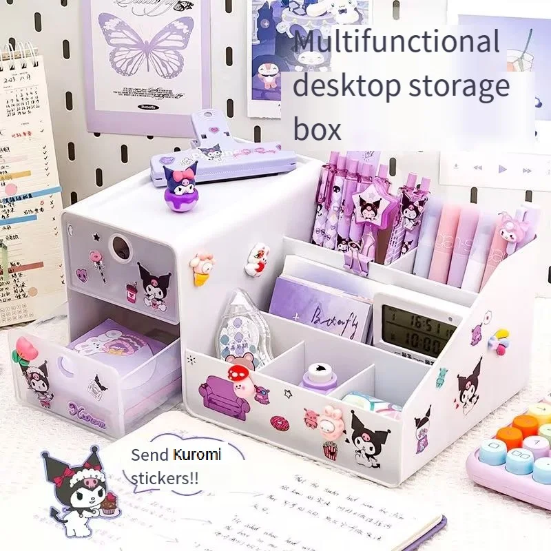Sanrio Melody Storage Box Pen Holder High Precision Desktop Kuromi Cartoon Student Large Capacity Drawer Stationery Organizer