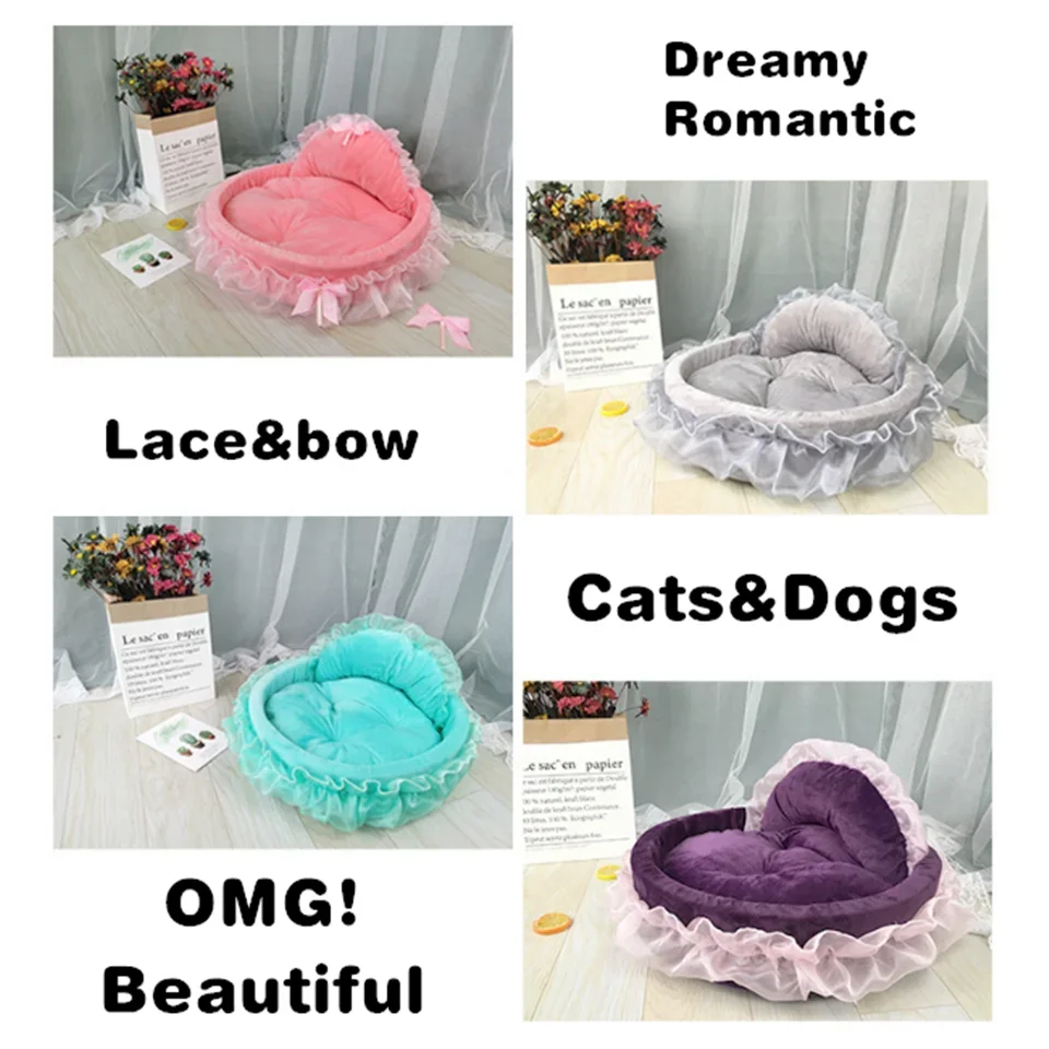 3438-03ab54.jpg Hanpanda Fantasy Bow Lace Dog Bed Beds For Large Dogs Detachable Oval Pink Princess Pet Bed Basket For Dog Pet Wedding Furniture