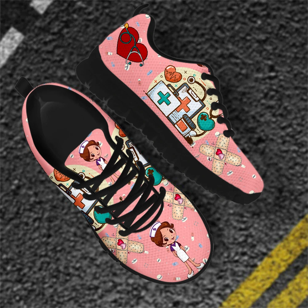 

INSTANTARTS Women's Nurse Sneakers Medical Print Flat Shoes for Female Nurse Girls Cartoon Pattern Footwear Zapatos Enfermera