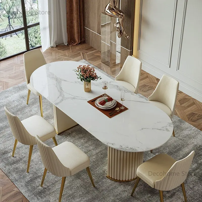 

Luxury Small Apartment Rock Plate Dining Table and Chair Set Nordic Oval Dining Tables Home Dining Table Kitchen Home Furniture