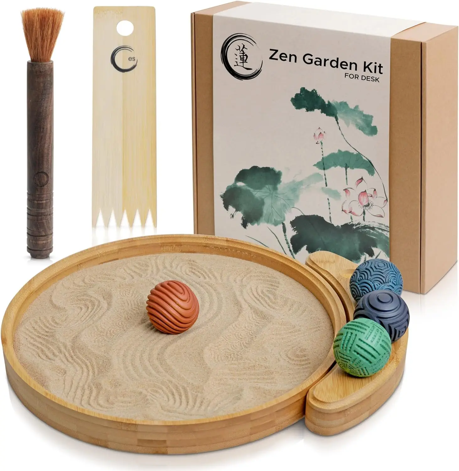 

Zen Garden Kit for Desk - Premium Sand Garden - Mini Zen Décor Office Desktop Accessories - Bamboo Crafted Meditation Therapy T