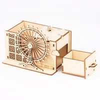 DIY Ferris Wheel Clockwork Type Music Box Wooden Antique Carved for Birthday Christmas Party Gifts Family Decoration 2