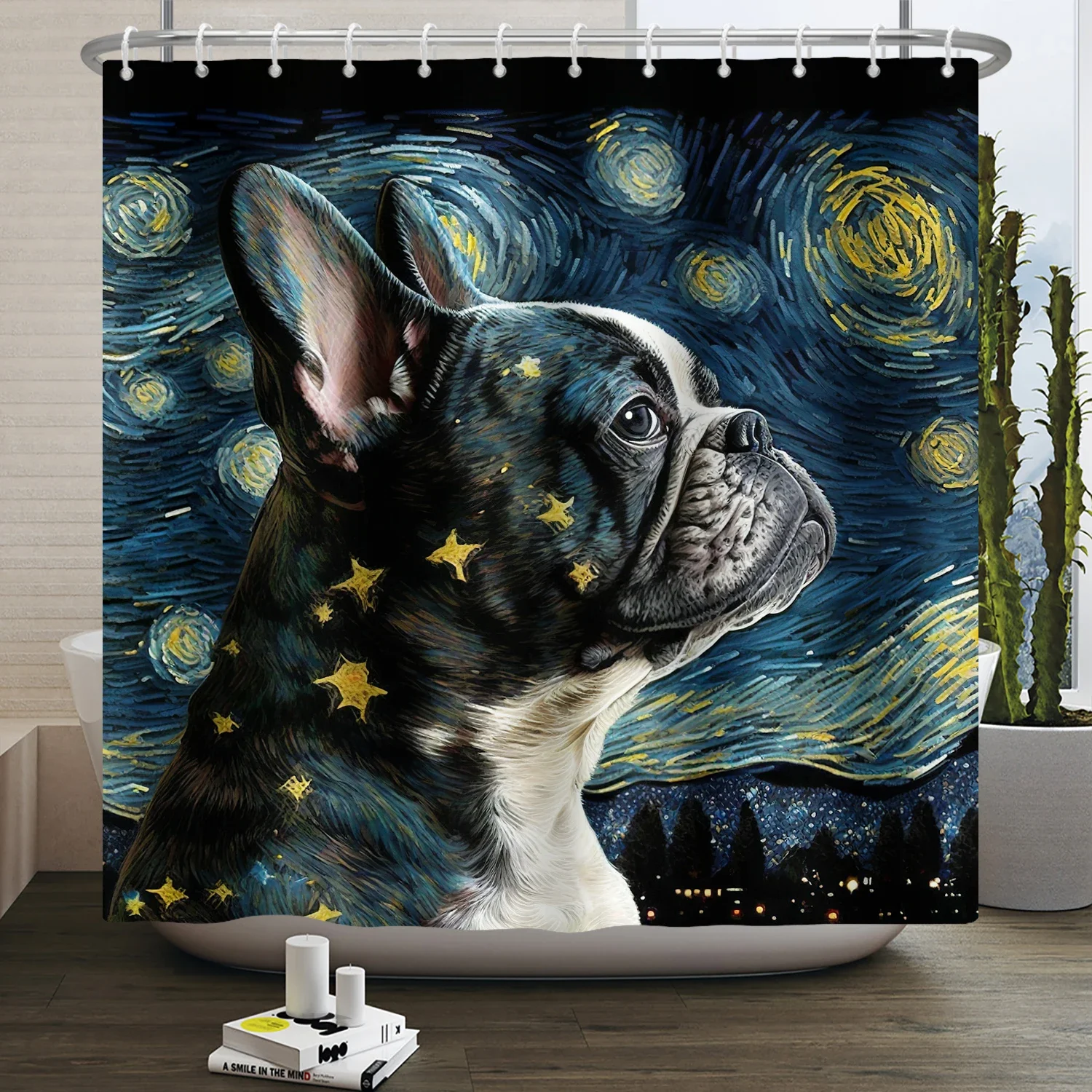 Van Gogh Abstract Art Oil Painting Shower Curtain Starry Night Scenery Bathroom Curtain Flower Tree Waterproof Bathtub Curtain 3