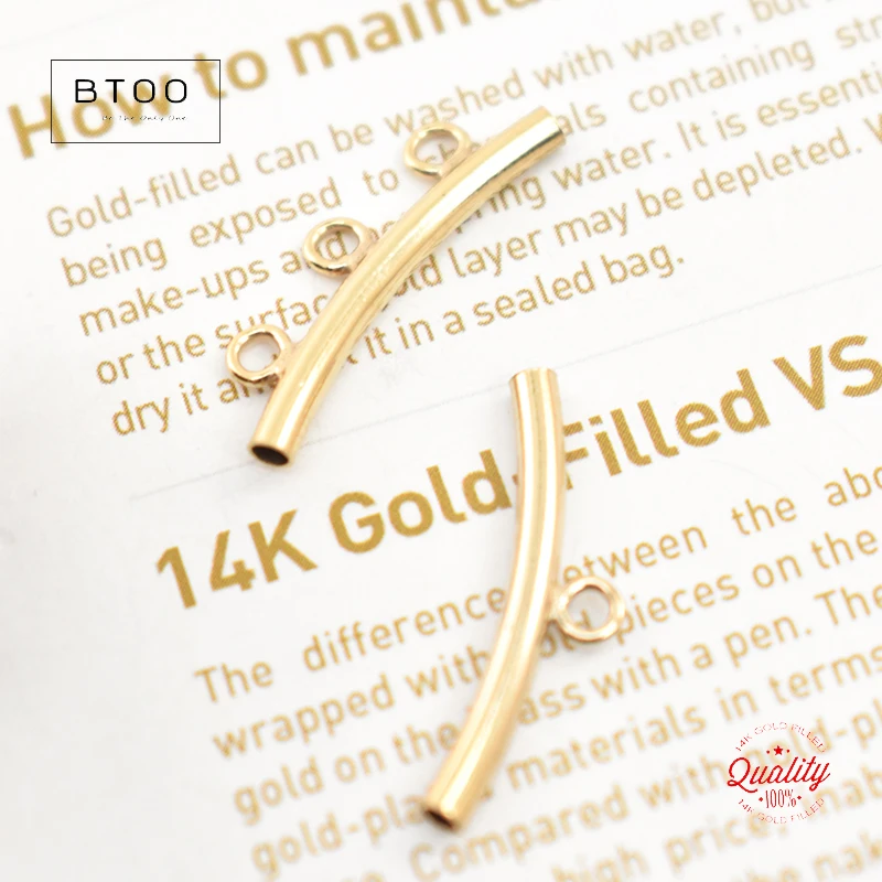 14K Gold Filled Curved Tube W/Ring 2X20mm Charm Handmade DIY Pendant Jewelry Accessories for Bracelet Necklace Jewelry Findings