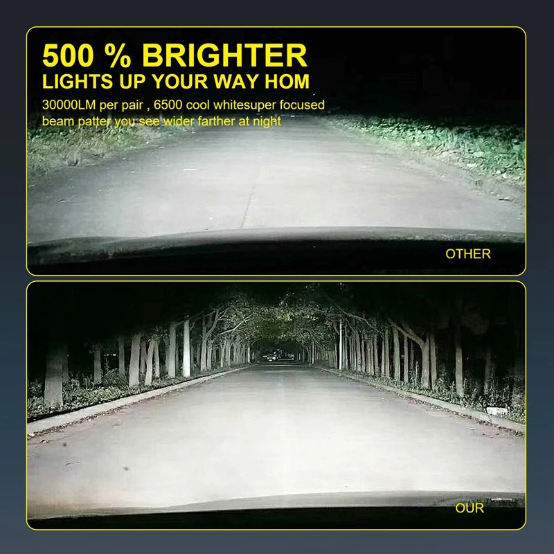 차량용 LED 헤드라이트 전구, 백색 안개등, 300W, 30000LM, 9005 9006, H7, H11, 6000K, P9