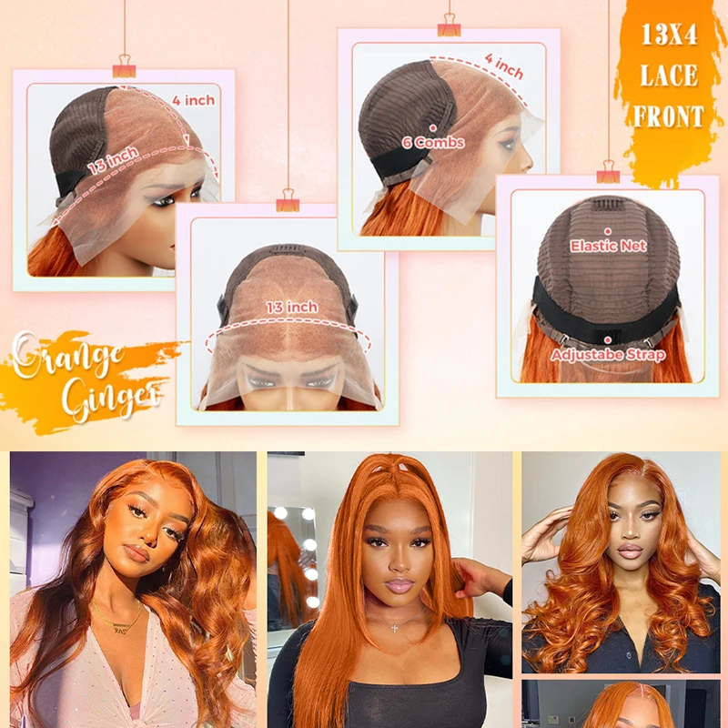 Orange Ginger Lace Front Wig Human Hair 13x4 Straight Lace Frontal