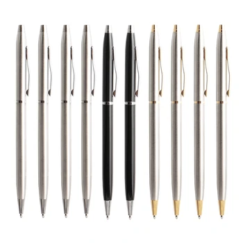 10 pz/set penna a sfera rotante penne a sfera in metallo cancelleria per forniture per ufficio e scuola inchiostro blu nero 0.7mm scrittura 1