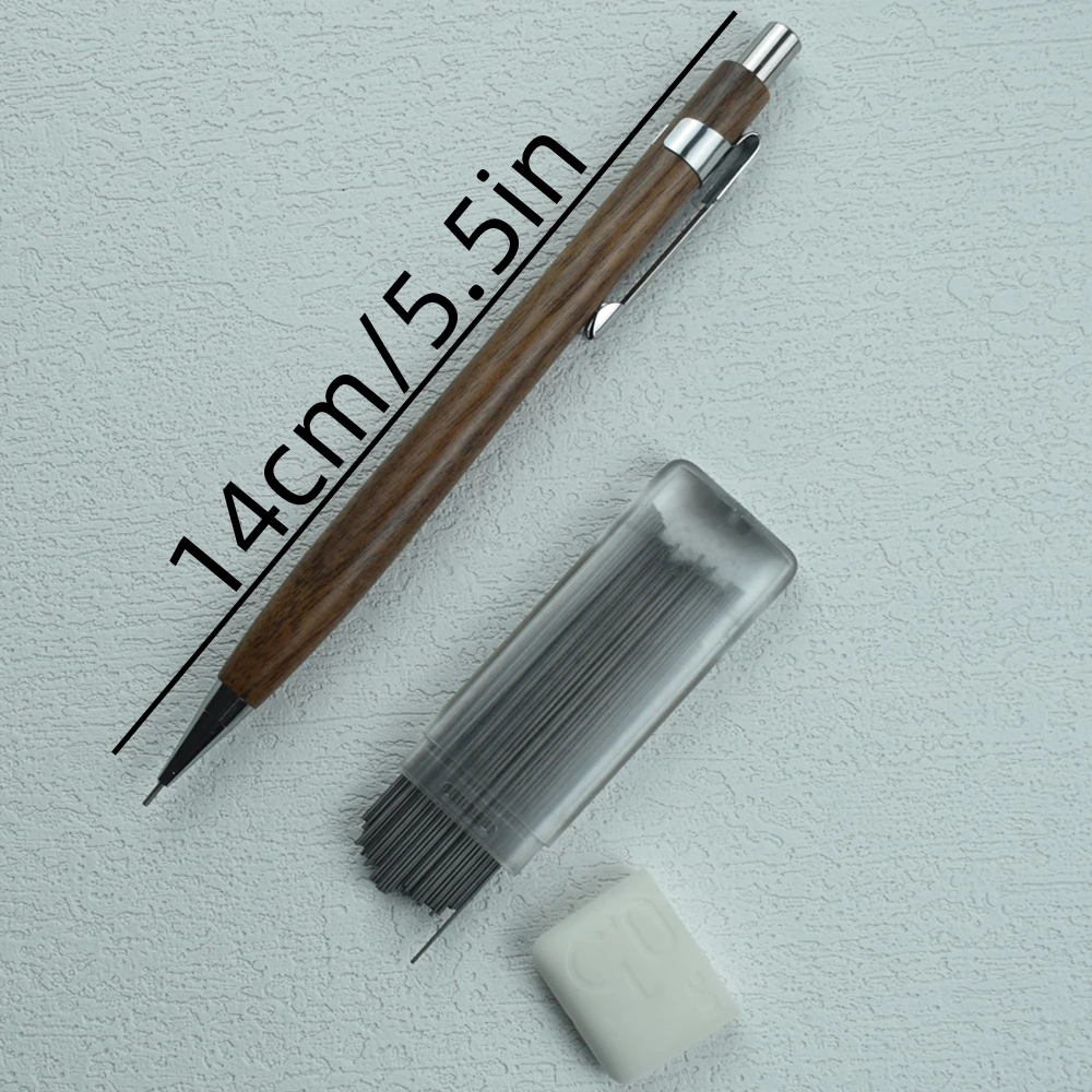 One Set Walnut Wood Mechanical Pencil and Lead 0.5mm Point Pen Writing Smooth Office School Drawing Sketching Chinese Stationery 6