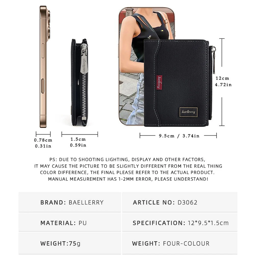 Baellerry Old School Men's Wallet Short Distressed Leather Look 5+ Card Slots Zipper Gift