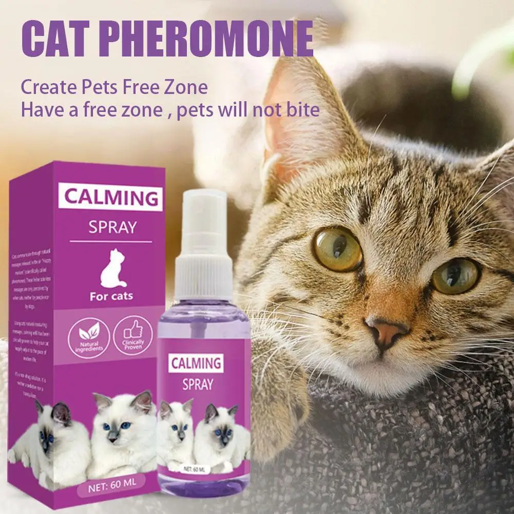 

60ml Cat Calming Spray Kitten Pet Pheromone Collar Cats Comforting Soothing Anti Detangling Training Calm Down Deter For Pe M5O6