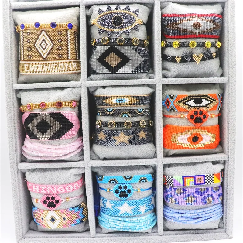 ZHONGVI Classic Vintage Evil Eye Bracelet Miyuki Bead Woven Bracelets for Women Rhinestone Pulseras Mujer Fashion Wide Jewelry