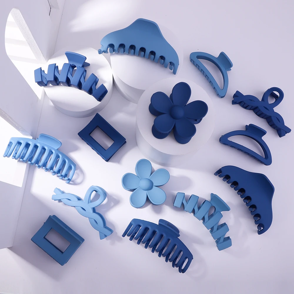 

New Fashion Blue Korean Hair Clip Large Size Hair Claw Clip Frosted Crab Hair Clips Hairpins Barrette for Women Hair Accessories