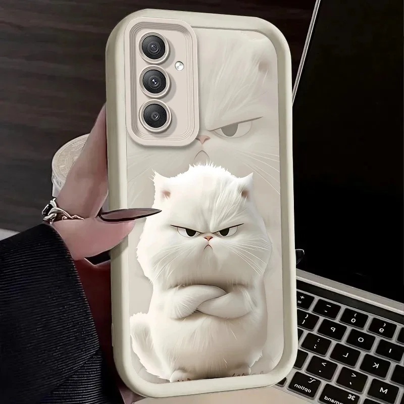 Sleek Black & White Plush Cat Design Phone Case