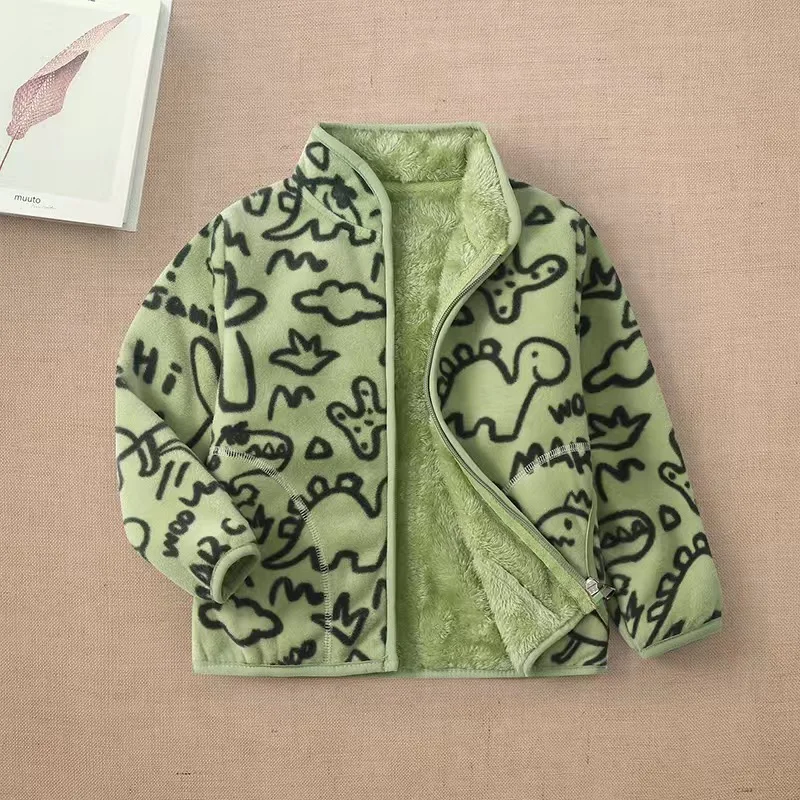 Boys and Girls Winter Warm Fleece Jackets Children Cute Cartoon Zipper Hot Selling Soft Thick Kids Baby Coats for 2-8