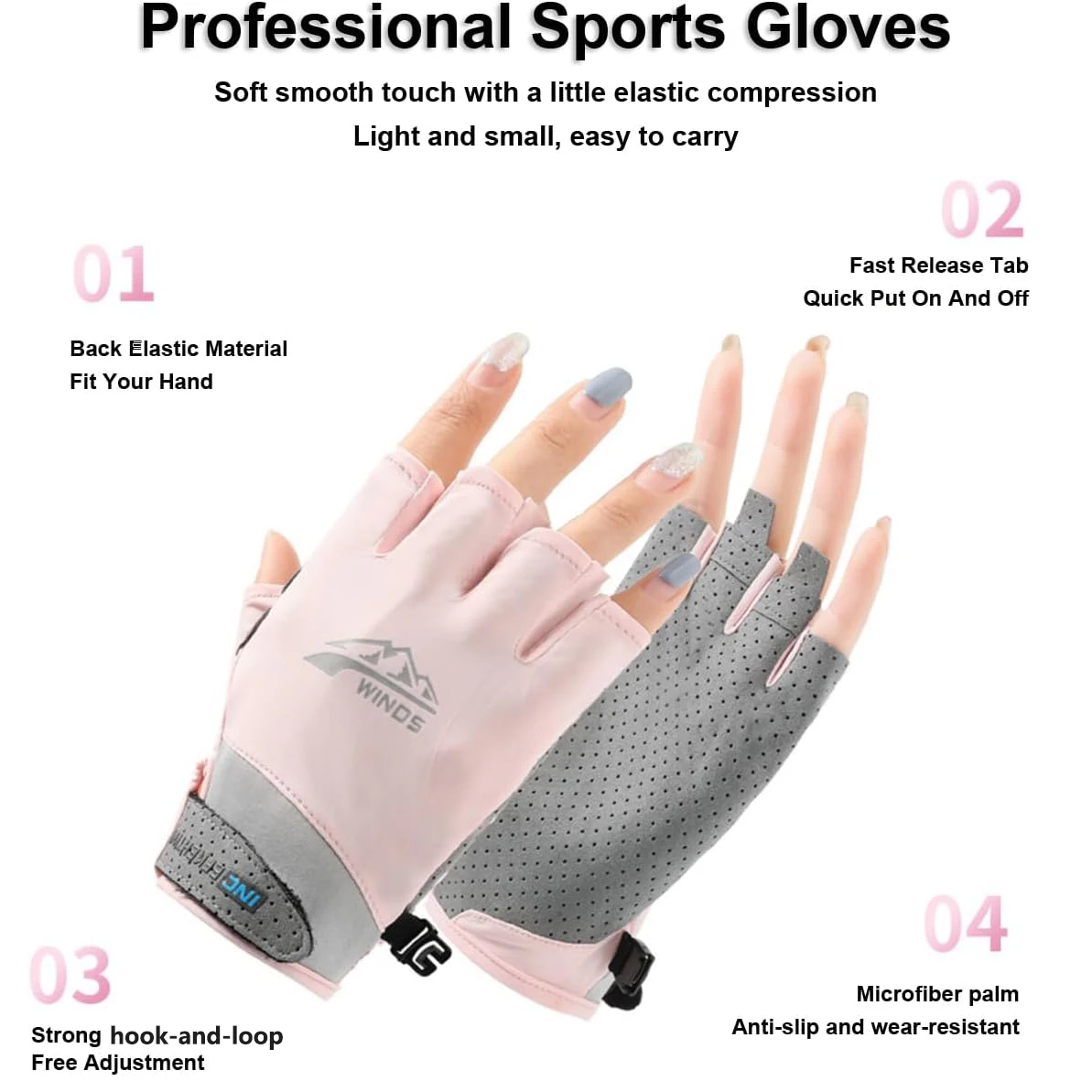Fishing Gloves UV Protection Breathable Mesh Non-Slip Grip for Cycling Hiking Camping