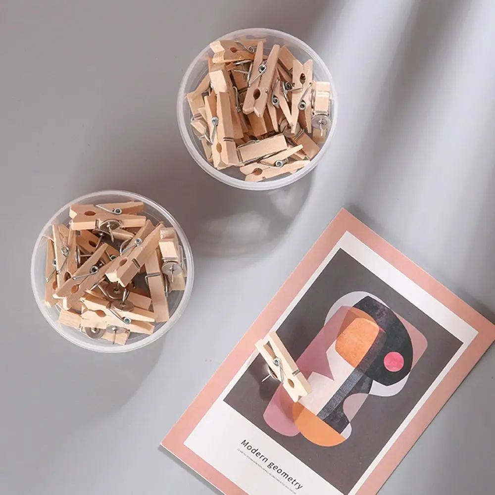 20개/박스 창의적인 나무 클립 푸시핀 DIY 내구성 있는 클립형 푸시핀 편리한 재사용 가능한 썸 탭 문구류