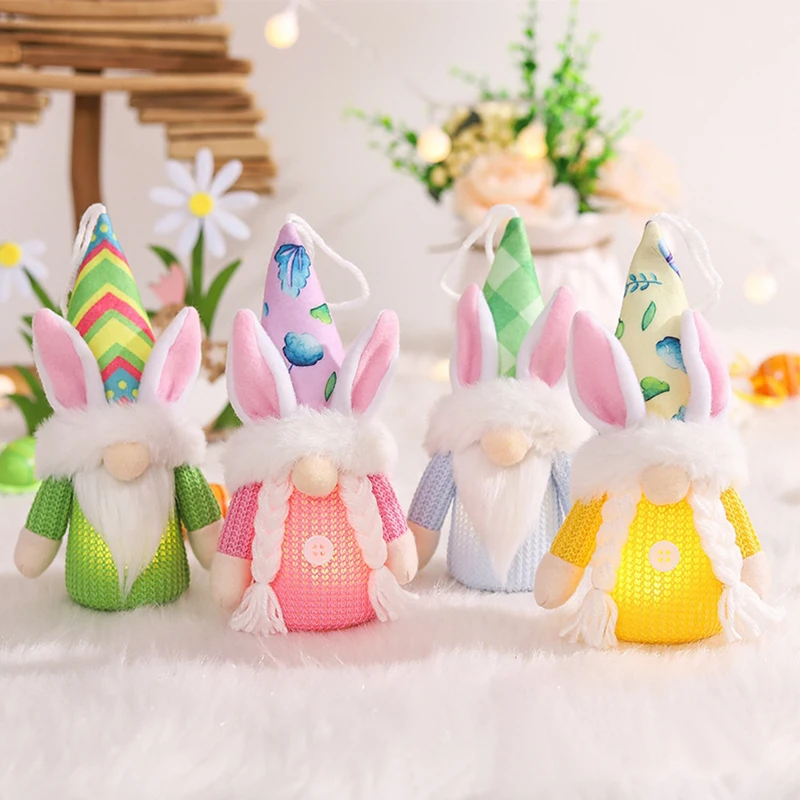 

Easter Rabbit Ear With LED Light Glowing Faceless Gnome Dwarf Plush Dolls Happy Easter Decoration for Home Kids Bunny Toys Gifts