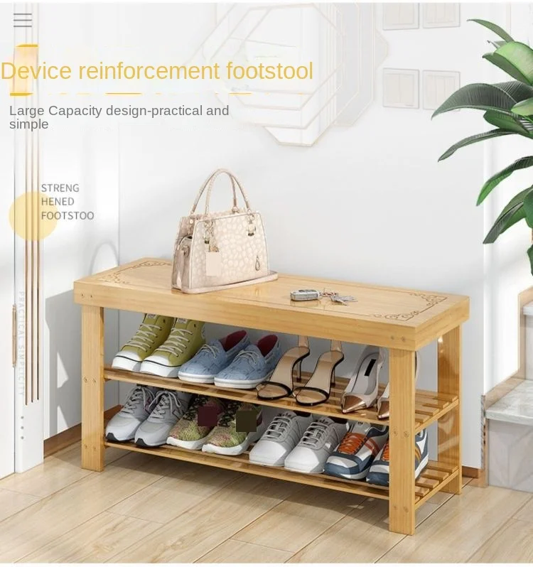 

Eco-Friendly Bamboo Shoe Change Bench Simple Solid Wood Door Design European Style Storage Stool with Seating Shoe Rack Cabinet