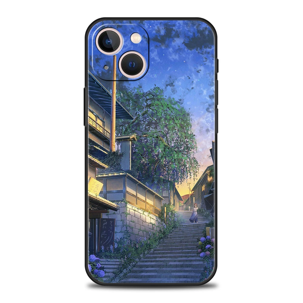 Japan Anime Landscape Luxury Phone Case - Premium Silicone Black Cover