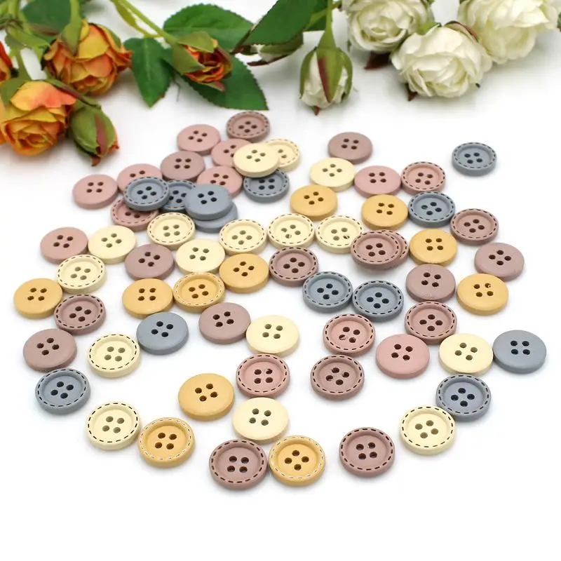 50pcs 15mm Wooden Buttons For Clothing Needlework Scrapbooking Wooden Decorative buttons for Crafts Diy Accessories 4