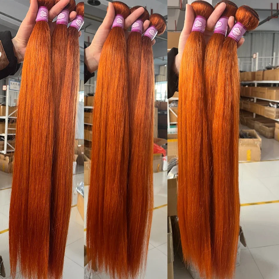 Ginger Orange Straight Human Hair Bundles #350 Colored Bone Straight Brazilian Raw Virgin Double Weft
