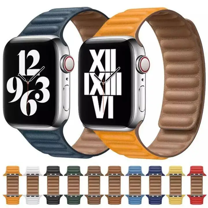 애플 워치 밴드용 가죽 스트랩, 오리지널 마그네틱 루프 링크 팔찌, iWatch Ultar2 49mm, 9 8 7 6 SE 3 42mm, 45mm, 41mm, 44mm, 40mm