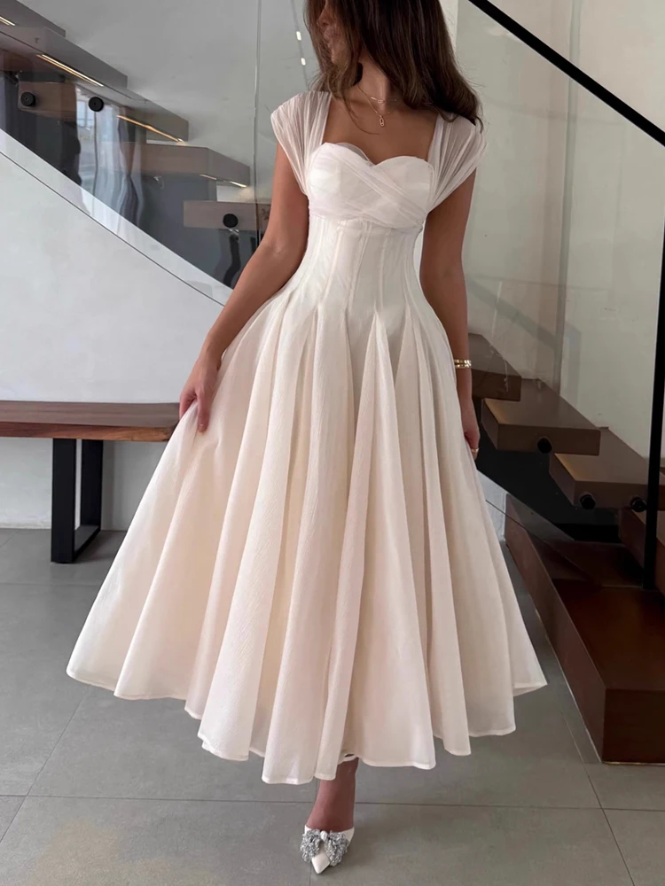 Fashion Mesh Hollow Out Pleated Evening Dress Sexy Tube Tops Solid Fishbone  Nipped Waist Dress Temperament Elegant Big Hem Dress - AliExpress 200000345