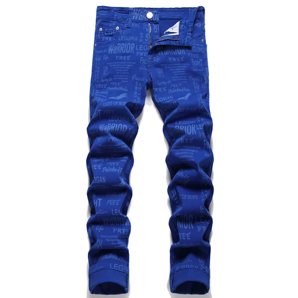 

FSSMER Men's Jeans Skinny Pants Slim Fit Jeans Printed Long Pants Men Pants