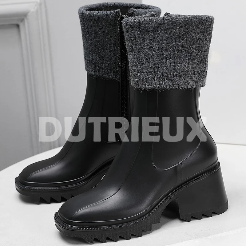 

Women Rain Boots Spring Autumn 2023 New Square Head Thick Bottom Short Boots Fashion Versatile Female Shoes 35-40 Free Shipping