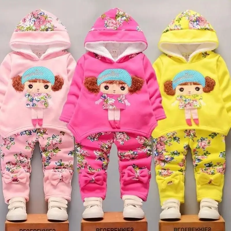 New Autumn and winter plus velvet suit children cartoon sheepskin coat children's clothing cute girl two-piece1-4 years old