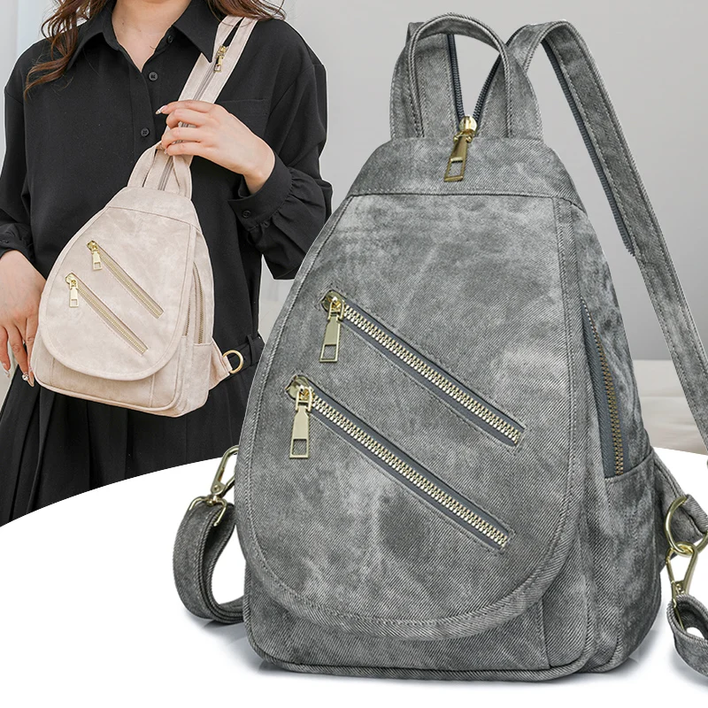 Ladies' large capacity backpack with adjustable shoulder straps, multi pocket design, chest bag, single shoulder diagonal cross