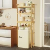 Bamboo Bathroom Finishing Rack With Hook and 3-Layer Height Adjustable Shelf Stable Durable Saving Space Laundry Room Bathroom 3