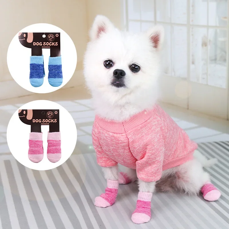 4 pz/set calzini antiscivolo per animali domestici calzini per cani caldi  per interni Cute Cat Dog calzini per piedi natalizi scarpe scarpe per cani  per cani di piccola taglia - AliExpress