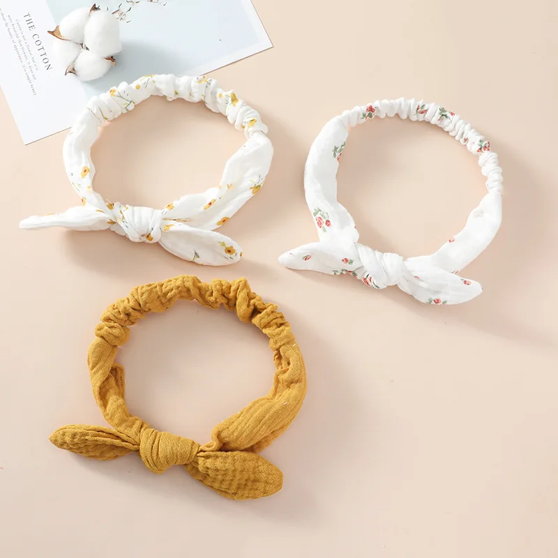 Children Pure Cotton Rabbit Ears Headband Europe and America Girls Top Knot Baby Hairband Kid's Ribbon Bows Hair Accessories 3