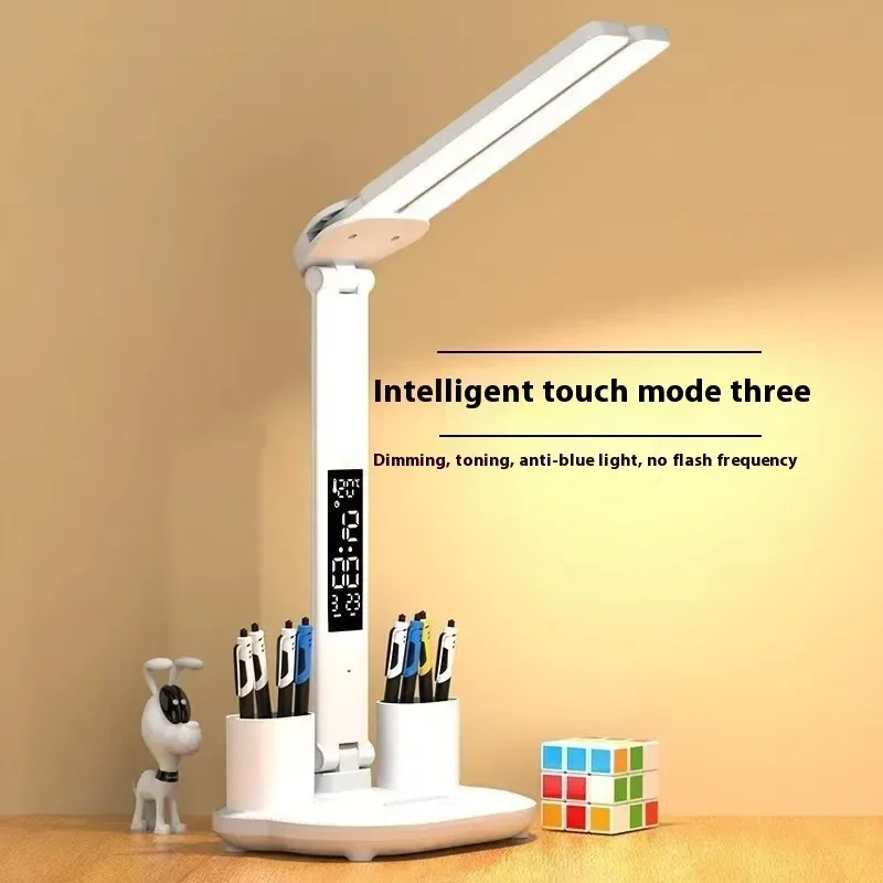 Rotating Foldable 180 Rechargeable LED Clock Dimmable Desk Lamp Desktop Reading Night Light Eye Protection New USB