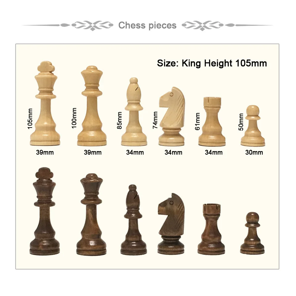 32/34/2 PCS Wooden Chess Set King Height 105mm Chess Game High Quality Pieces Standard Chessmen PU Chessboard Table Game