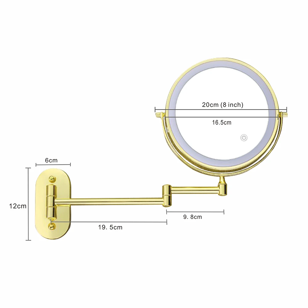 8 inch Makeup Mirror Golden 3x/5x/7x/10x Magnifying Double Side USB Charging Bathroom 3 color light Smart Cosmetic Mirrors 6