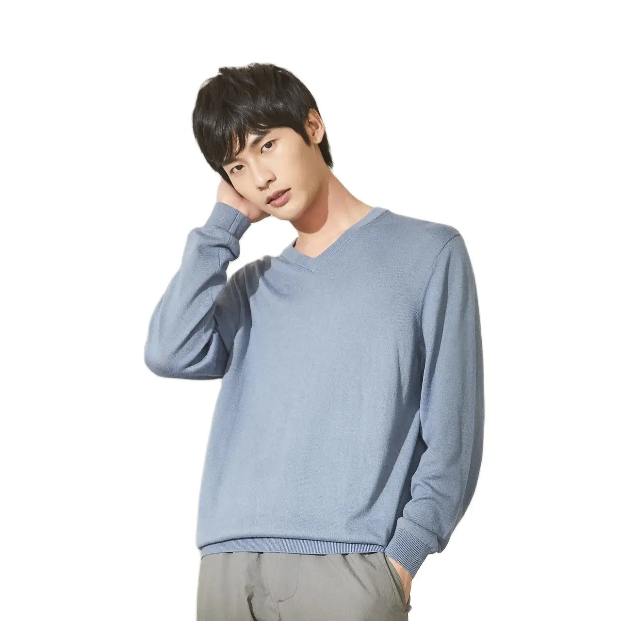 

Мужской теплый свитер Metersbonwe, Осенний Бархатный Тонкий вязаный однотонный пуловер с V-образным вырезом, брендовый свитер с длинным рукавом