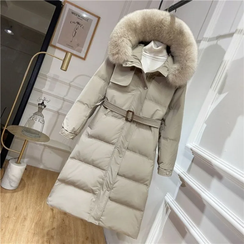2023 New Women Down Jacket Winter Coat Female Warm Parkas Mid Length Version Loose Outwear Artificial Fur Collar Hooded Overcoat