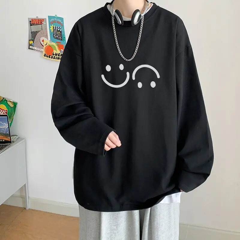 

Long Sleeve T-shirts Men O-Neck Collar Simple Versatile Oversized T-shirt Spring Autumn Top Korean Fashion Couple Clothes