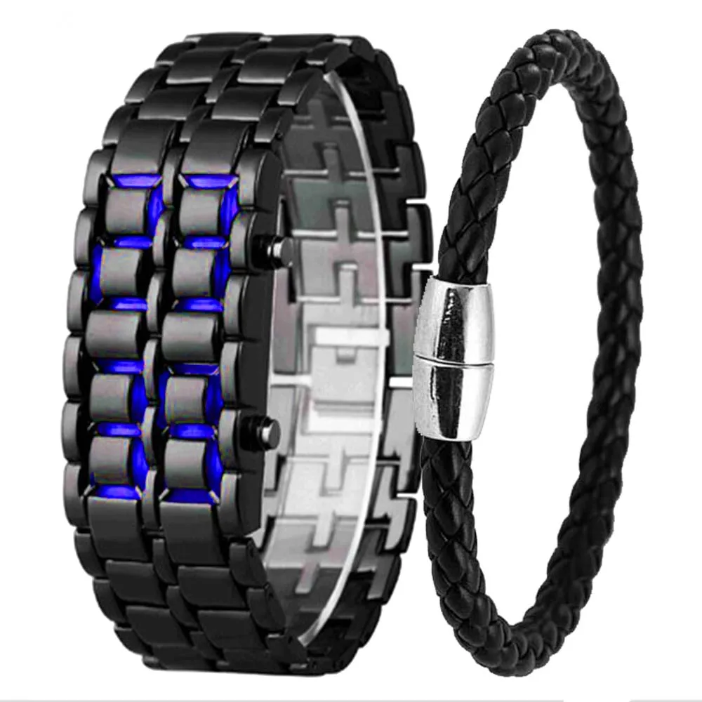 

Watch Men Sport Quartz Clock Metal Digital Iron Metal Red LED Samurai for Men Boy Simple Wathes Relogio Masculino