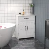 Kleankin Freestanding Bathroom Cabinet, Farmhouse Small Storage Cabinet with Storage Drawer, 2 Doors, Narrow Floor Cabinet, White 2