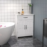 Kleankin Freestanding Bathroom Cabinet, Farmhouse Small Storage Cabinet with Storage Drawer, 2 Doors, Narrow Floor Cabinet, White 2