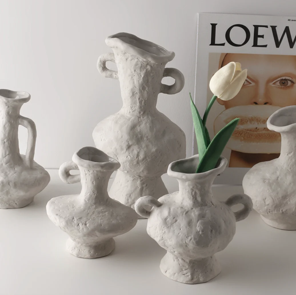 Contracted hot wind embryo ceramic vase home retro pottery decoration soft decoration to do old dry flower vase