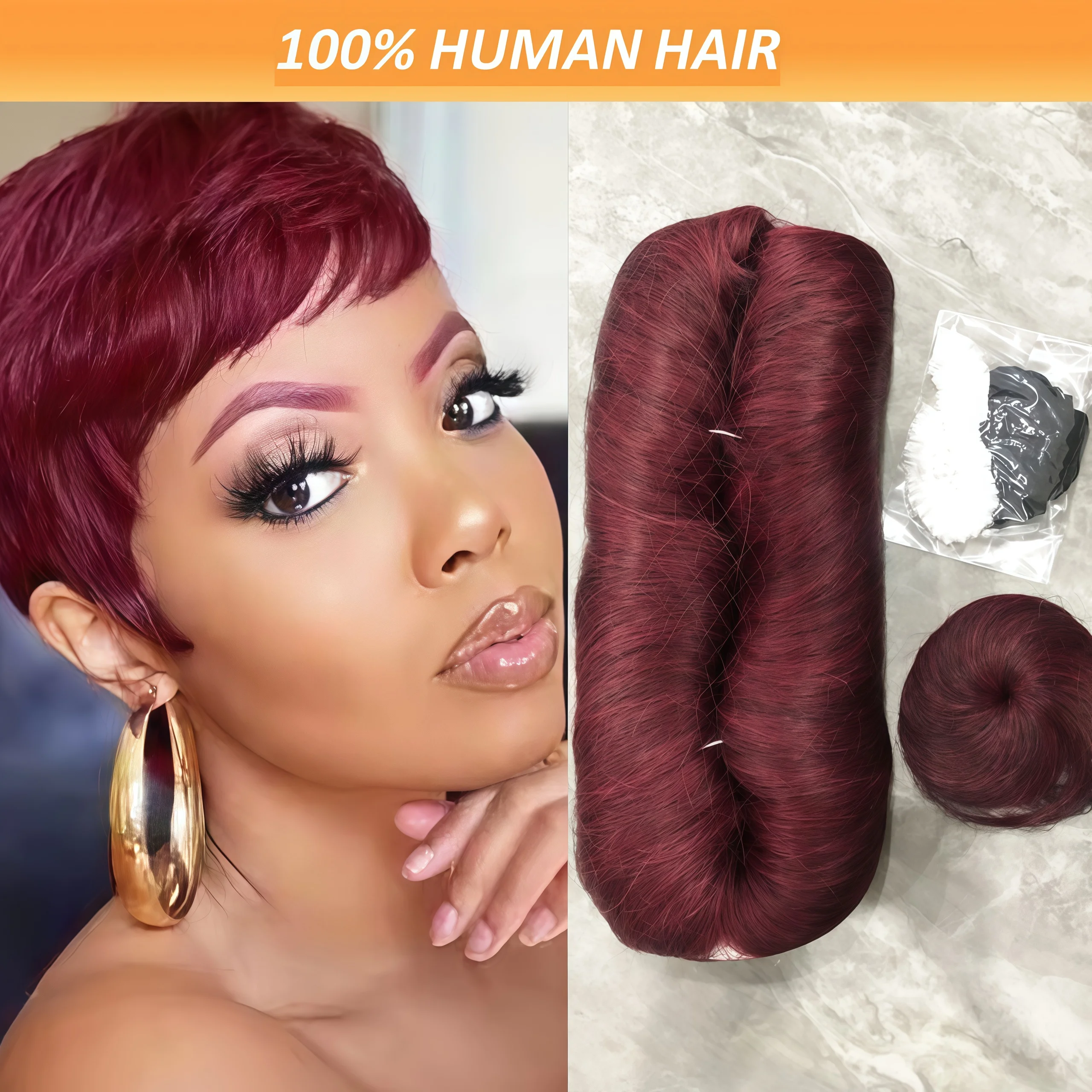 28PCS Brazilian Short Human Hair Extensions One Pack For A Full Head 100% Human Hair Bundles With Free Closure Straight 99JColor 1