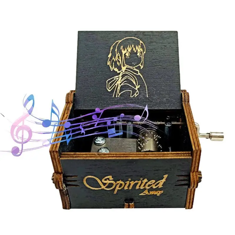 Wooden Music Box Vintage Hand Cranked Engraved Small Musical Case for Women Girls Mom Kids Birthday Christmas Valentines Day