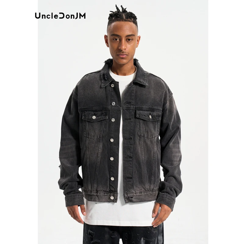 

Винтажная вареная однобортная джинсовая куртка, уличная одежда, джинсовая куртка, Мужская рваная куртка