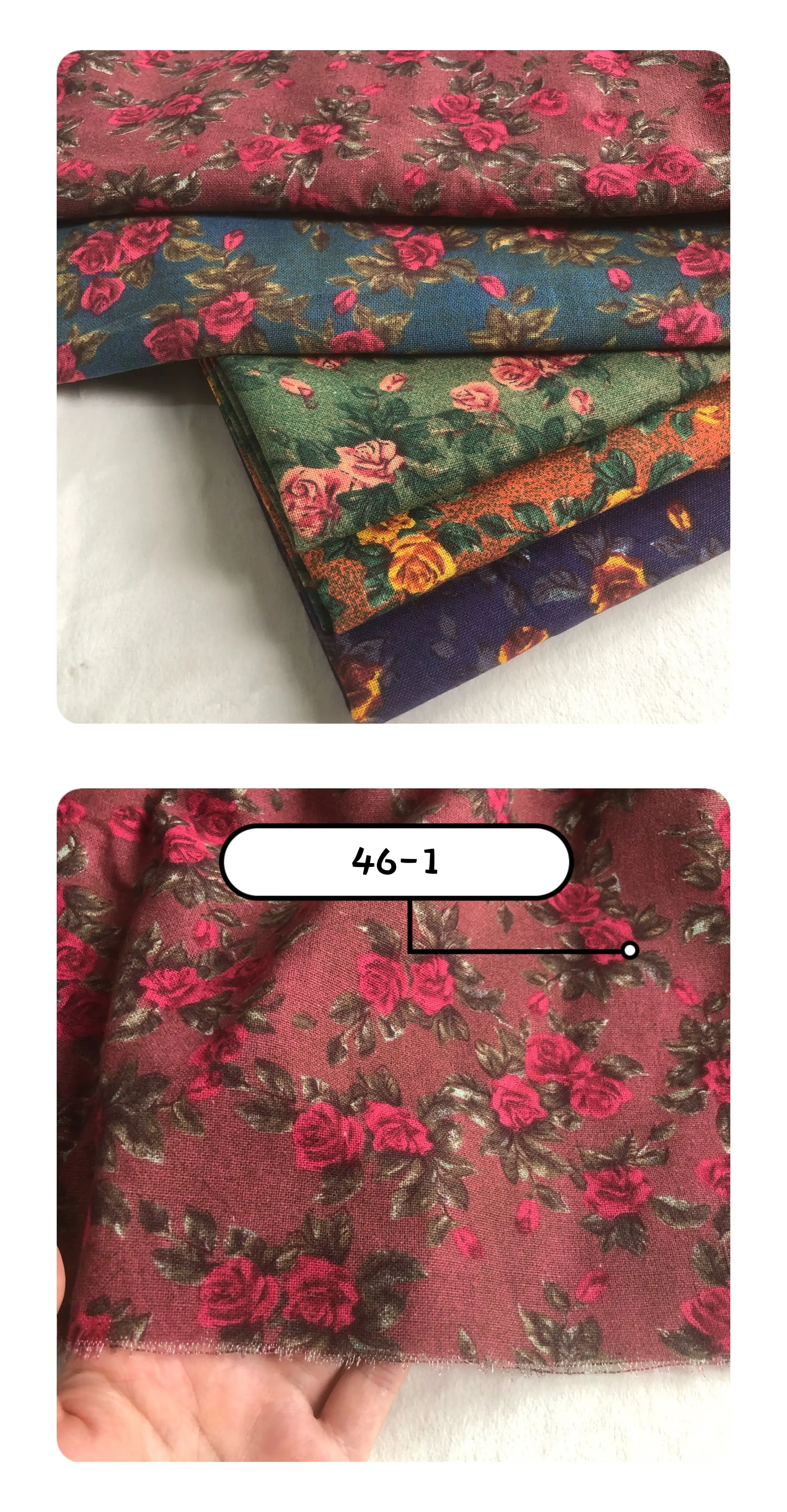 Description Picture 6 of itemBlue Black Cotton Linen Printed Fabric Floral Pattern Per Meter for Dress Clothing Decoration Diy Sewing Cloth Patchwork Fabrics