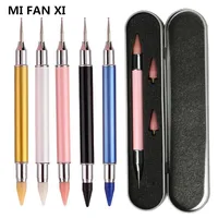 Dual-ended Nail Art Dotting Pen Set With 2 Replaced Heads Rhinestone Beads Studs Picker Wax Pencil Brush Nails Art Tools 1